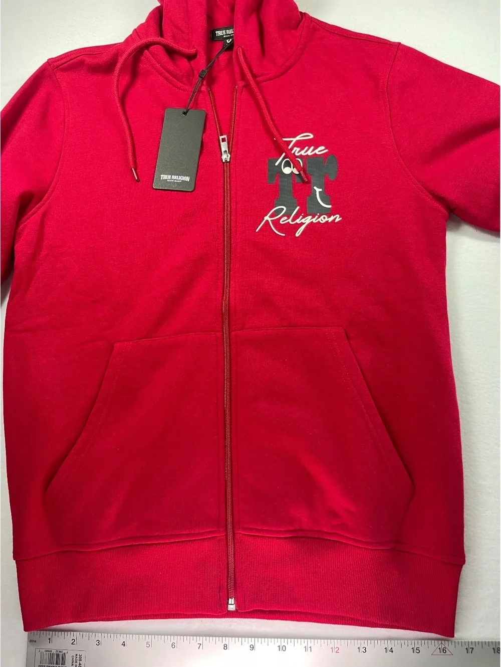 True Religion Red Zip-Up Hoodie Sweatshirt